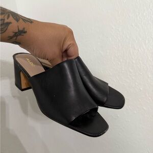 Aldo Black Leather Mules